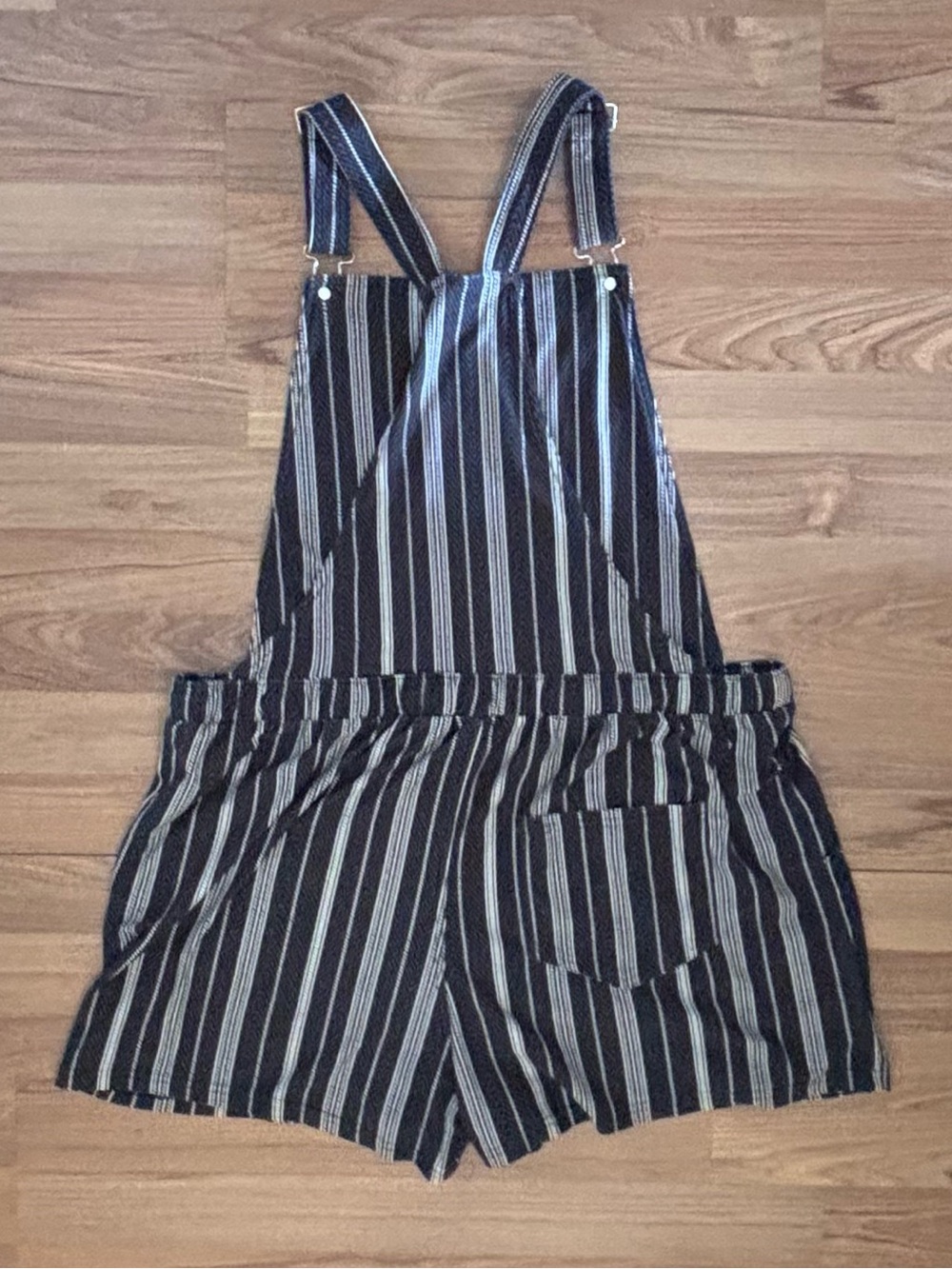 Striped Black & White Short Overalls Romper